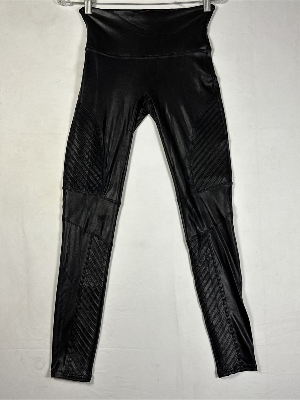 Spanx Faux Leather Moto Leggings Compression Fit Black Pants Womenโs Size M